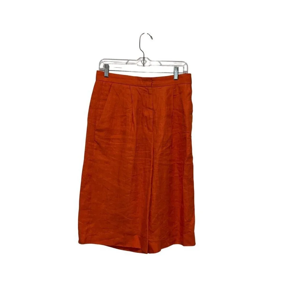 COS Shorts Womens Size 6 Coral Orange High Wasit 100% Linen cropped Pants